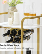 Spencer Solid Metal Two-Tier Bar Cart Marble Shelves.
