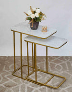ELEGANT Sofa Side Golden Rectangular Nesting Tables - Modern Marble Top