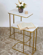 ELEGANT Sofa Side Golden Rectangular Nesting Tables - Modern Marble Top