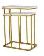 ELEGANT Sofa Side Golden Rectangular Nesting Tables - Modern Marble Top