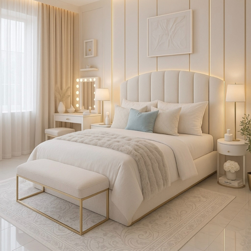 Bloomart Encanto Modern Upholstered Holland Fabric & Iron Frame Entryway Bench for Living Room, Bedroom