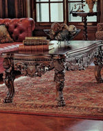 Handmade Carving Mahogany Finish Coffee Table - Bloomart