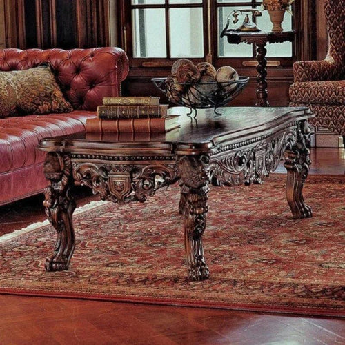 Handmade Carving Mahogany Finish Coffee Table - Bloomart