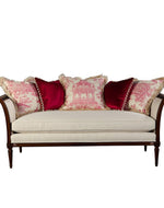 Wooden Flared Arm Chaise Lounge Living Room Couch Sofa (Teak Wood, Light Beige) - Bloomart