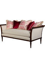 Wooden Flared Arm Chaise Lounge Living Room Couch Sofa (Teak Wood, Light Beige)