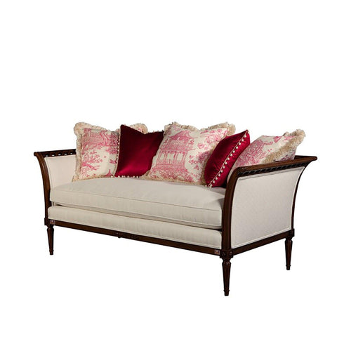 Wooden Flared Arm Chaise Lounge Living Room Couch Sofa (Teak Wood, Light Beige)