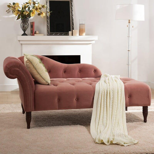 Bloomart Modernize Tufted Solid Wood Chaise Lounge Walnut Legs ( Pink )