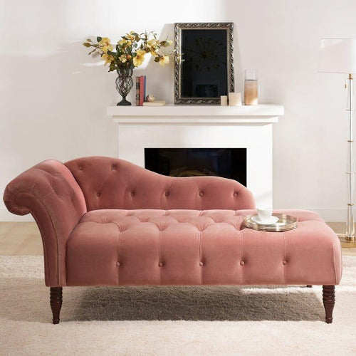 Bloomart Modernize Tufted Solid Wood Chaise Lounge Walnut Legs ( Pink ) - Bloomart