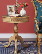 Luxury Modern Wooden Round Table Hand Carved Corner Side Table (With 2 Drawers)