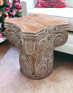 Bloomart Hand Carved Pedestal Style End Table Mango Wood