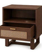 Bloomart Modern Wooden Bedside Table with Cane Drawer Front & Contemporary Nightstand with Open Shelf For Bedroom