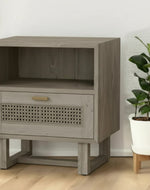 Bloomart Modern Wooden Bedside Table with Cane Drawer Front & Contemporary Nightstand with Open Shelf For Bedroom
