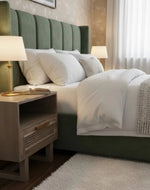 Bloomart Modern Wooden Bedside Table with Cane Drawer Front & Contemporary Nightstand with Open Shelf For Bedroom