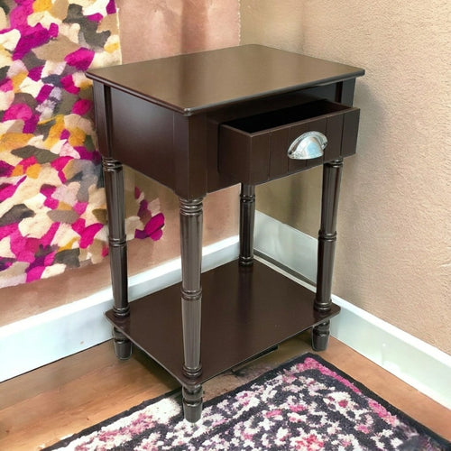 Bloomart Grub Square Shape Mango Wood Carved Round Legs Bedside Table with 1 Drawer & 1 Shelf