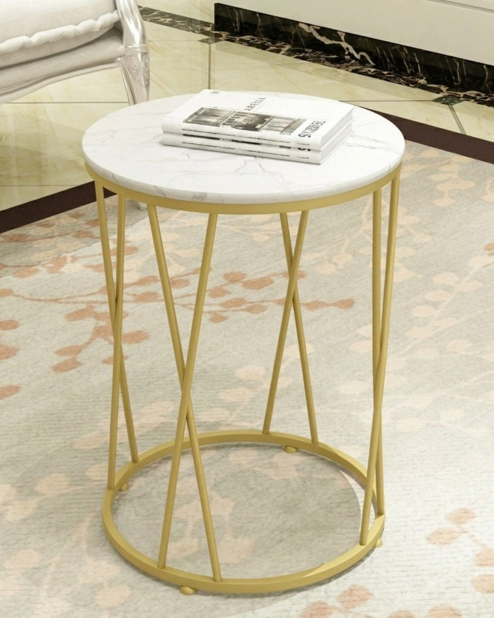 Bloomart Round Wrought Iron End Table Stylish Golden Accent for Modern Living Room Decor