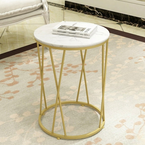Bloomart Round Wrought Iron End Table Stylish Golden Accent for Modern Living Room Decor
