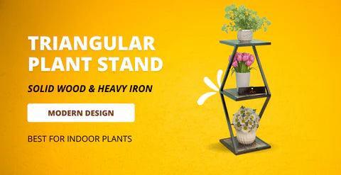 Wooden Tier 3 Potted Iron And Wood Plant Stand, Curved Flower Pot Holder Shelf