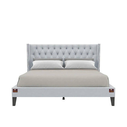 Upholstered Panel Bed Frame with Diamond Tufted and Nailhead Trim Wingback Headboard