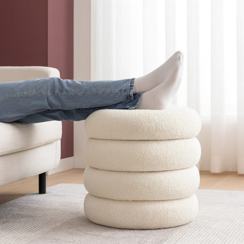 Bloomart Luxury Bouclé Round Ottoman Stool Soft Pouf Seat for Living Room & Bedroom