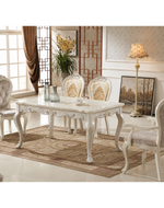 Glorious Royal Hand Carved Teak Wood 6 Seater Dining Table Set Elegant ( White Finish )
