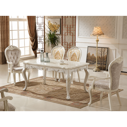 Glorious Royal Hand Carved Teak Wood 6 Seater Dining Table Set Elegant ( White Finish )