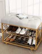 Morden Solid Metal Rectangular Shoe Rack in Golden Finish.