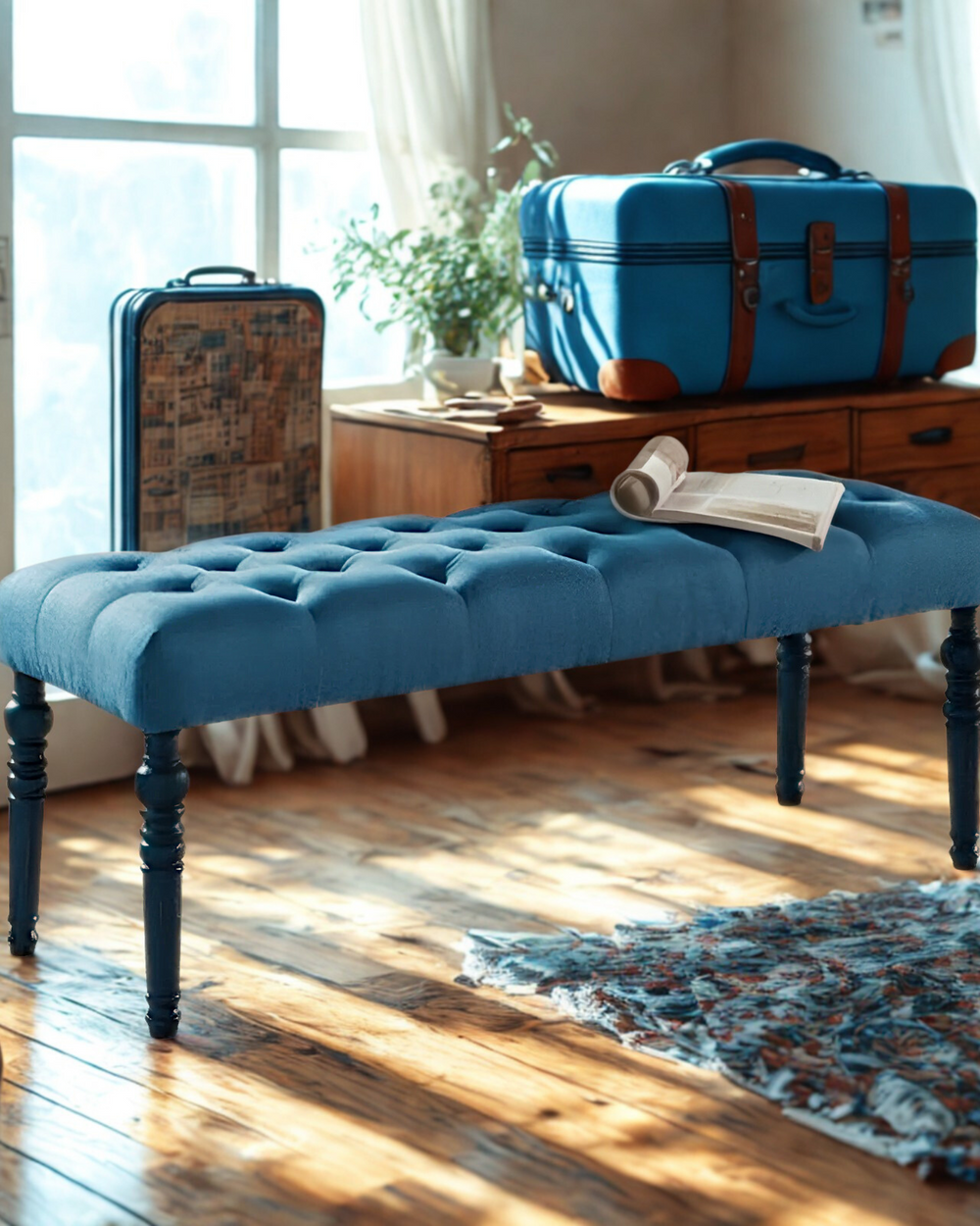 Upholstered Bench 2 Seater Sofa Bench, Footstool