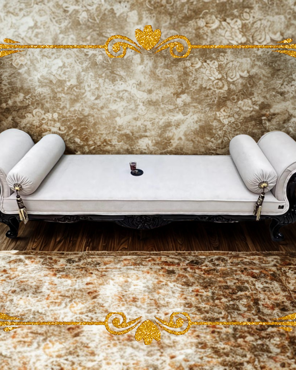 Bloomart Hand Carved Traditional Teak Wood 3 Seater Bench ( Cream/Off White )