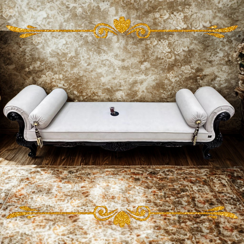 Bloomart Hand Carved Traditional Teak Wood 3 Seater Bench ( Cream/Off White )