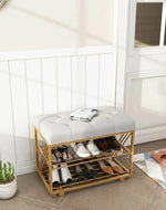 Morden Solid Metal Rectangular Shoe Rack in Golden Finish.