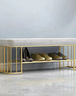 Morgan Stanley Solid Metal Shoe Rack in Golden Finish.