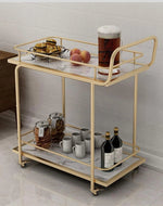 Sansa Bend Solid Metal Pipe Bar Cart Trolly With Marble shelf.