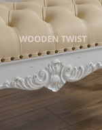 Bloomart Fiona Crystal Button Tufted Teak Wood 2 Seater Bench for Elegant Living Room (Antique White)