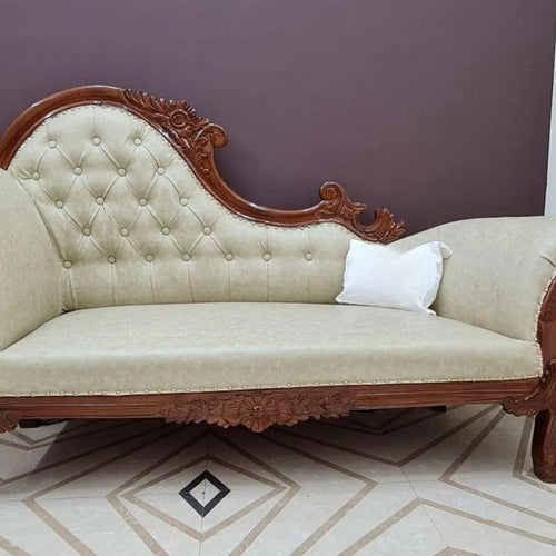 Lush Teak Wood Handcrafted Deewan Chaise Lounge