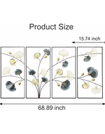 Unique Golden & Grey Ginkgo Leaf Metal Wall Art with Black Rectangular Frame