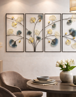 Unique Golden & Grey Ginkgo Leaf Metal Wall Art with Black Rectangular Frame