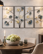 Unique Golden & Grey Ginkgo Leaf Metal Wall Art with Black Rectangular Frame