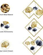 Stylish Golden & Blue Floral Metal Wall Art with Golden Frame ( Set Of 3 )