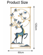 Luxury Golden & Blue Deer Floral Metal Wall Art with Golden Frame
