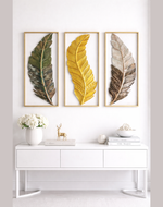 Luxury Metallic Leaf ( Set Of 3 )  Wall Art Modern Home Wall Décor ( Golden & Green )