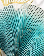 Modern Golden & Blue Ginkgo Leaf Circular Design Metal Wall Art