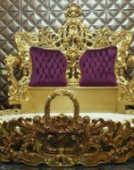 Wooden King Size Round Luxury Bed  (Teak Wood, Golden)