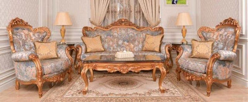 Bloomart Classic Carved Sofa Set with Table in Premium Finish ( Maharaja Sofa )