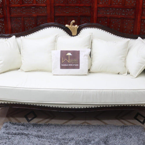 Traditional Wooden 3 Seater Couch for Home & Office Chaise Lounge Settee (Walnut Finish ) - Bloomart