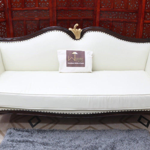 Traditional Wooden 3 Seater Couch for Home & Office Chaise Lounge Settee (Walnut Finish )