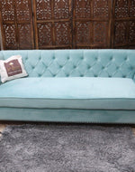 Designer Velvet Rolled Arm Chesterfield Sofa (3 Seater Sky Blue)
