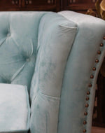 Designer Velvet Rolled Arm Chesterfield Sofa (3 Seater Sky Blue)