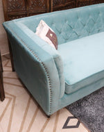 Designer Velvet Rolled Arm Chesterfield Sofa (3 Seater Sky Blue)