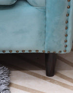Designer Velvet Rolled Arm Chesterfield Sofa (3 Seater Sky Blue)