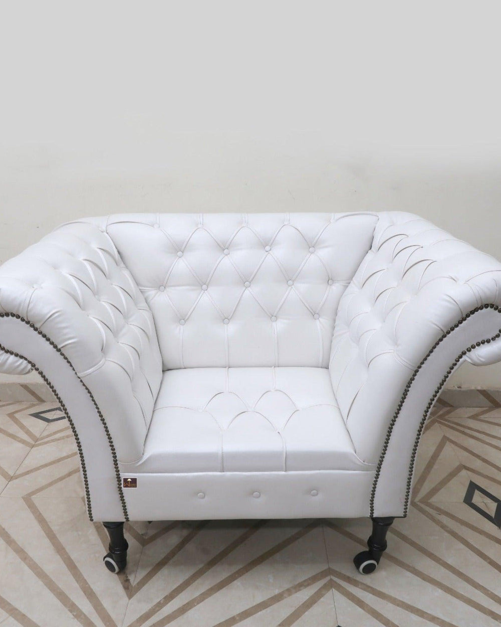 Single Seater Button Tufted Grand Sofa (with 4 Wheels) - Bloomart